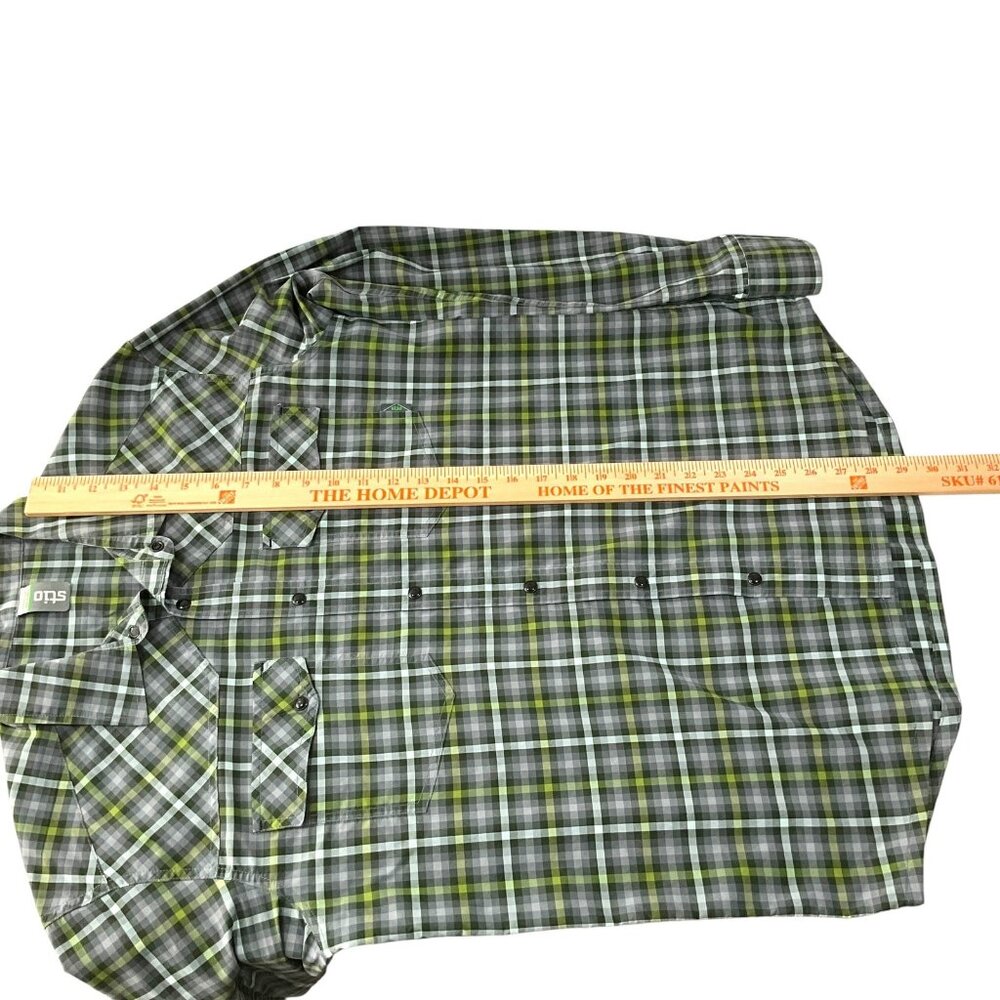 Stio Eddy Tech Shirt Mens Medium Green Plaid Long Sleeve Pearl Snap UPF 50+ - Picture 12 of 13